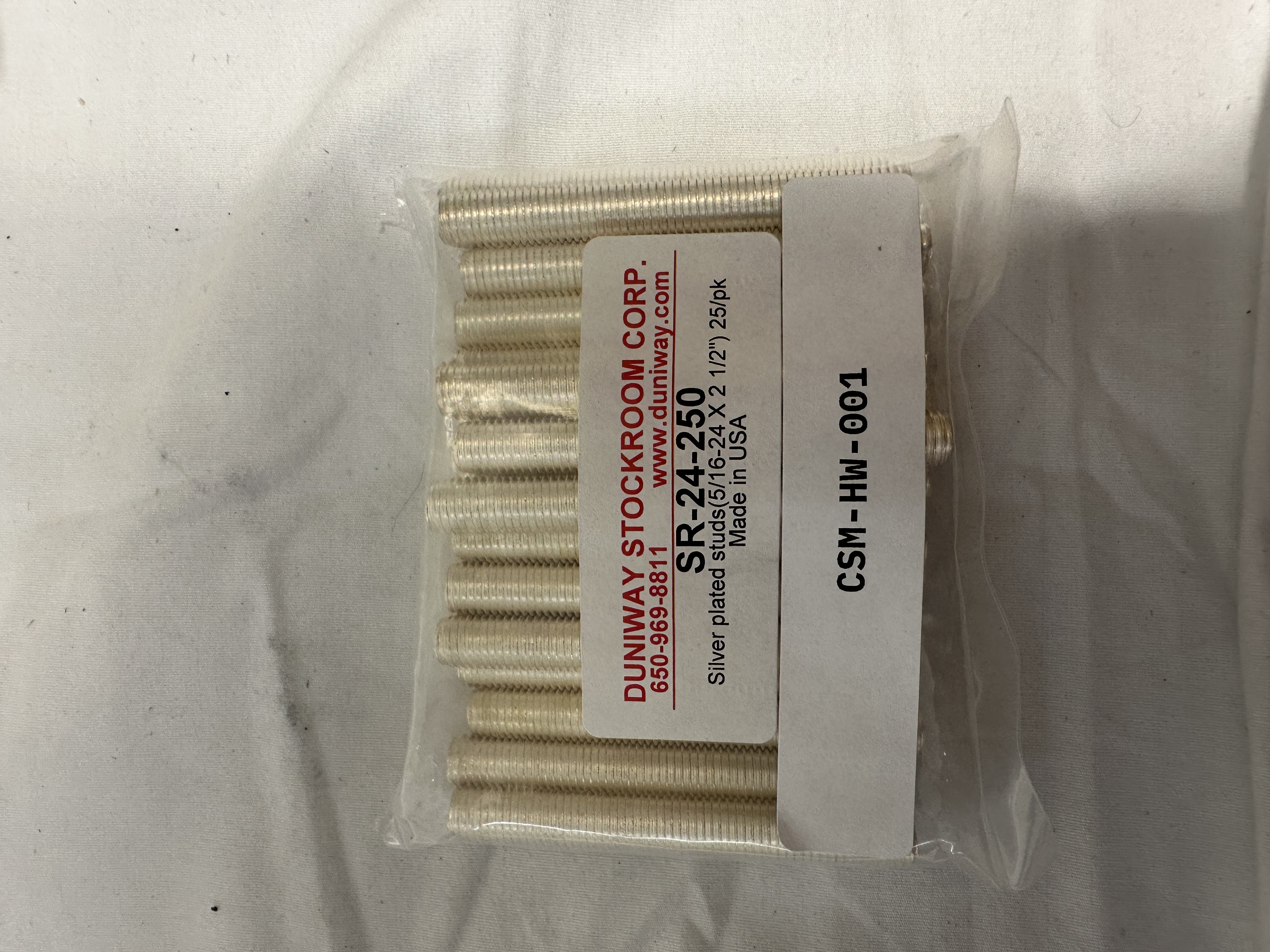Duniway SR-24-250 Silver-Plated Studs 5/16-24 x 2.5", 25pk