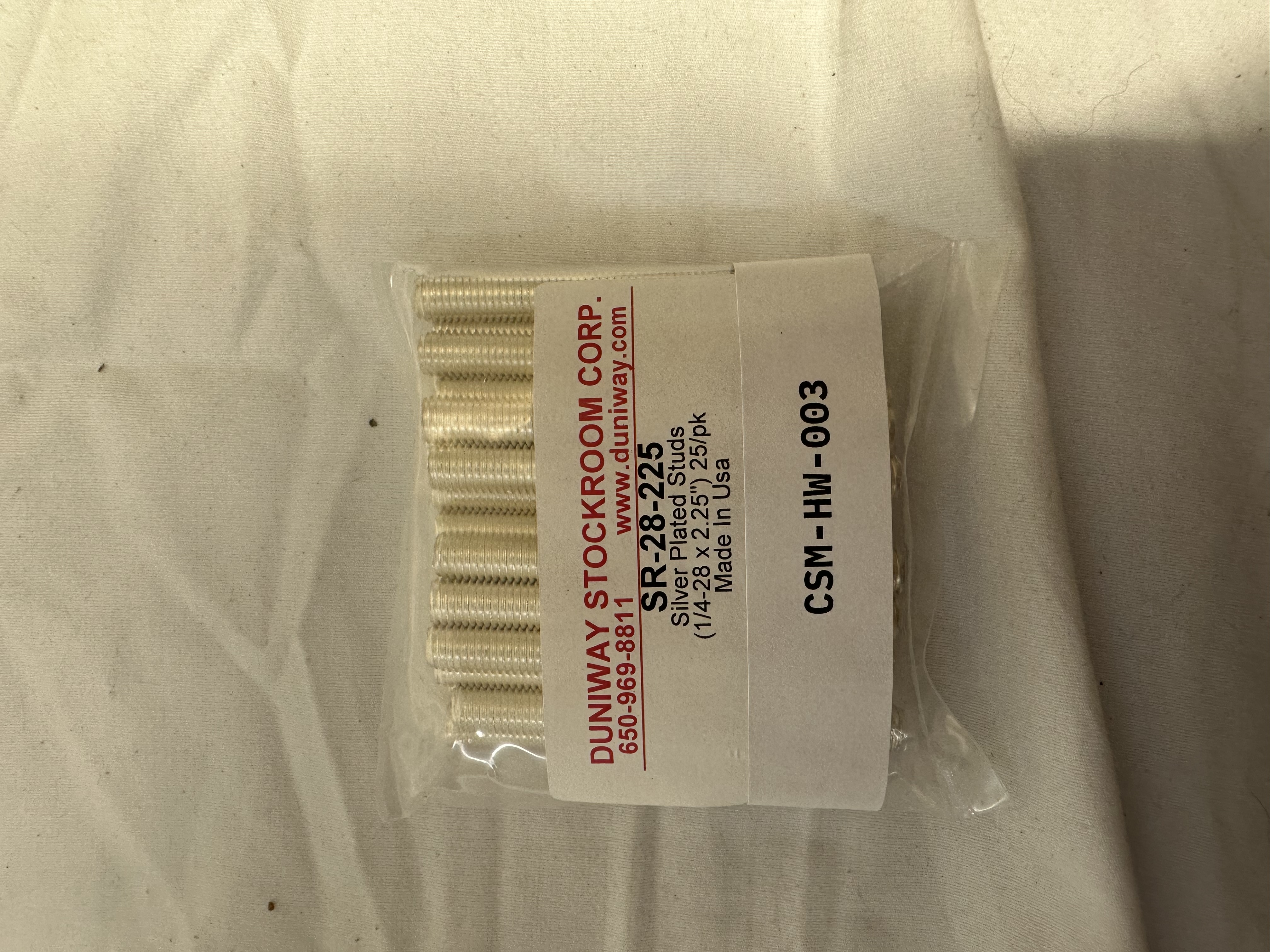 Duniway SR-28-225 Silver-Plated Studs 1/4-28 x 2.25", 25pk