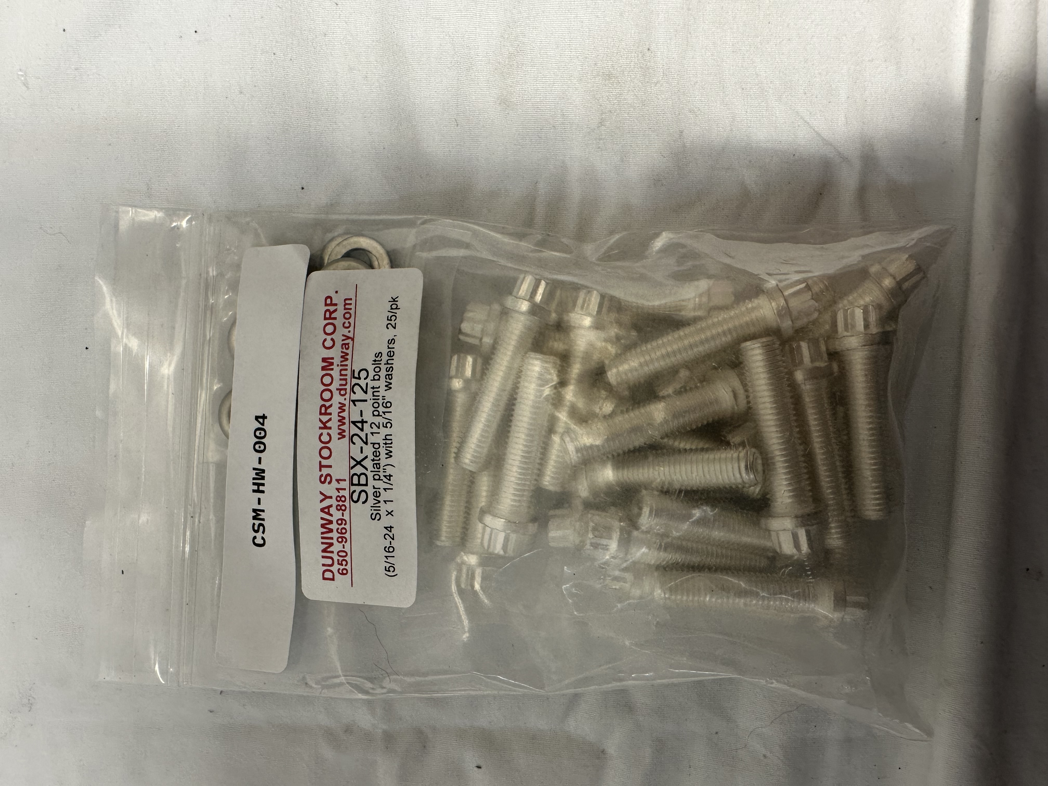 Duniway SBX-24-125 Silver-Plated 12pt Bolts 5/16-24 x 1.25", 25pk
