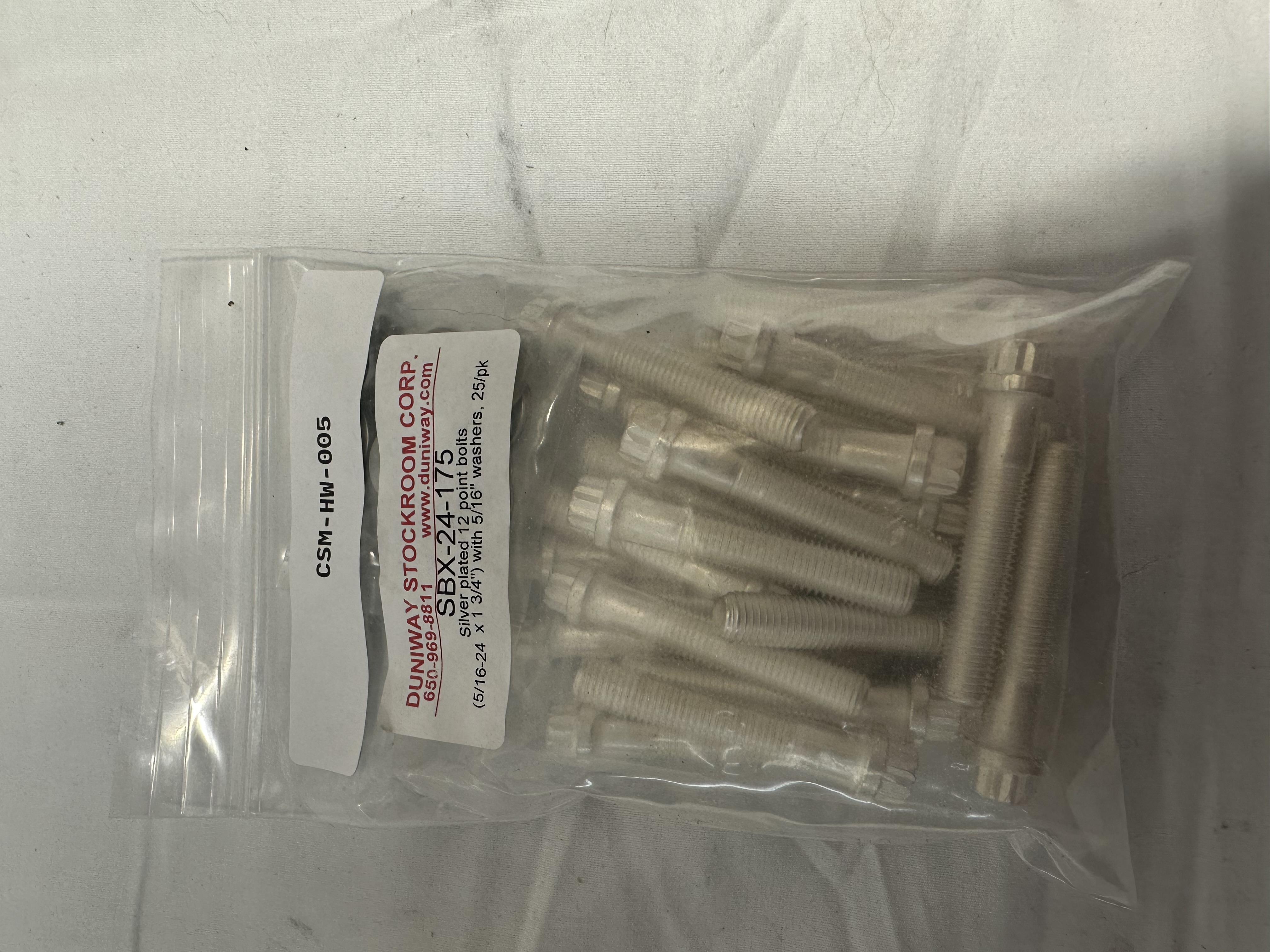 Duniway SBX-24-175 Silver-Plated 12pt Bolts 5/16-24 x 1.75", 25pk