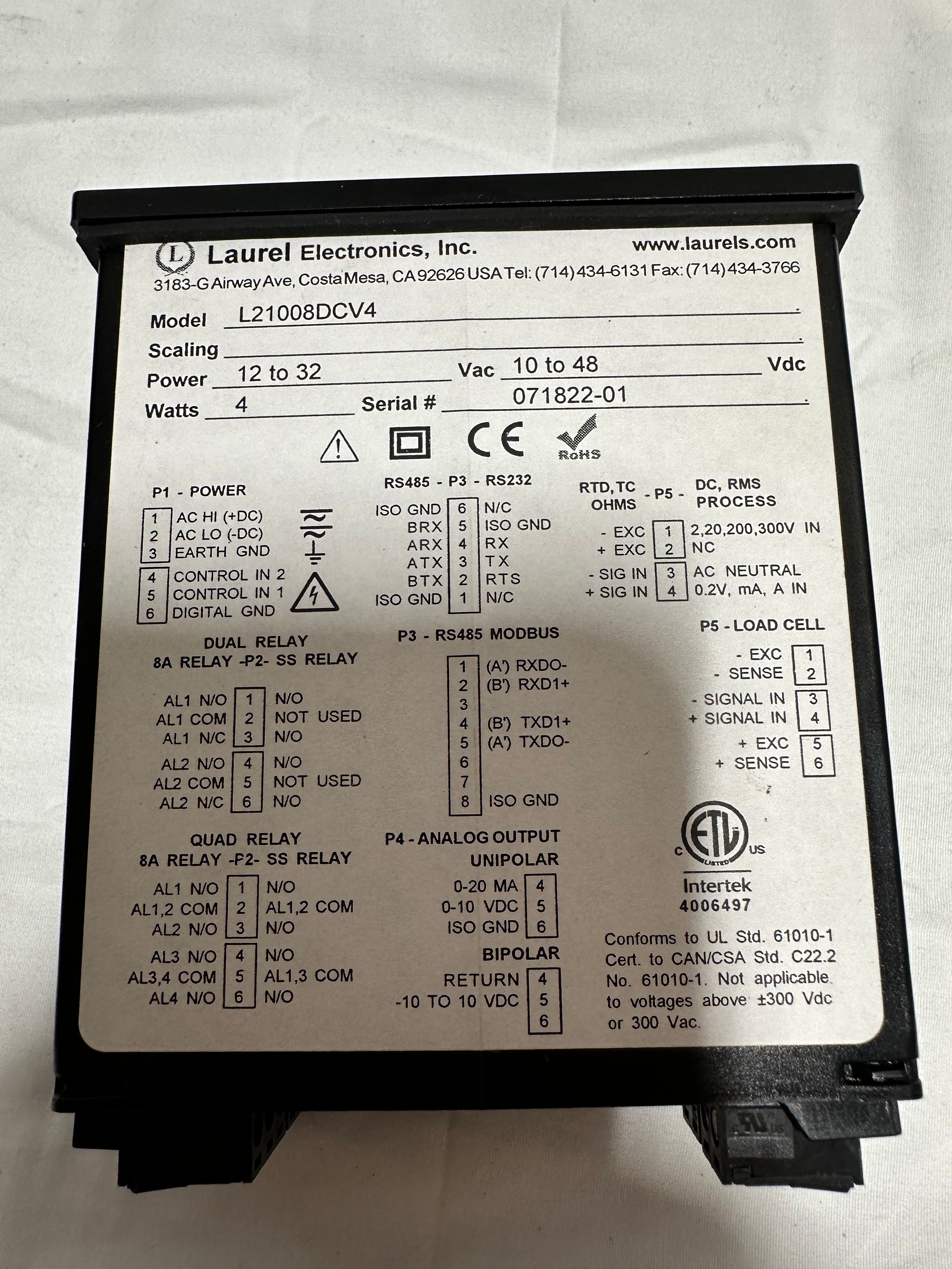 Laurel Electronics L21008DCV4 Digital Panel Meter view 2